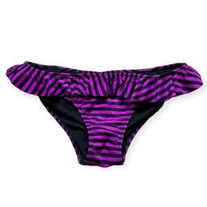 VICTORIA’S SECRET Women's Purple Black Striped Ruffle Swim Bikini Bottom Size Sm